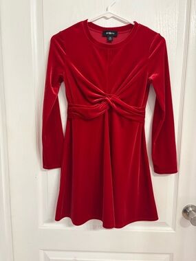 Amy Byer Red Velvet Long-Sleeve Twist-Waist Swing Dress Holiday Size L (14)